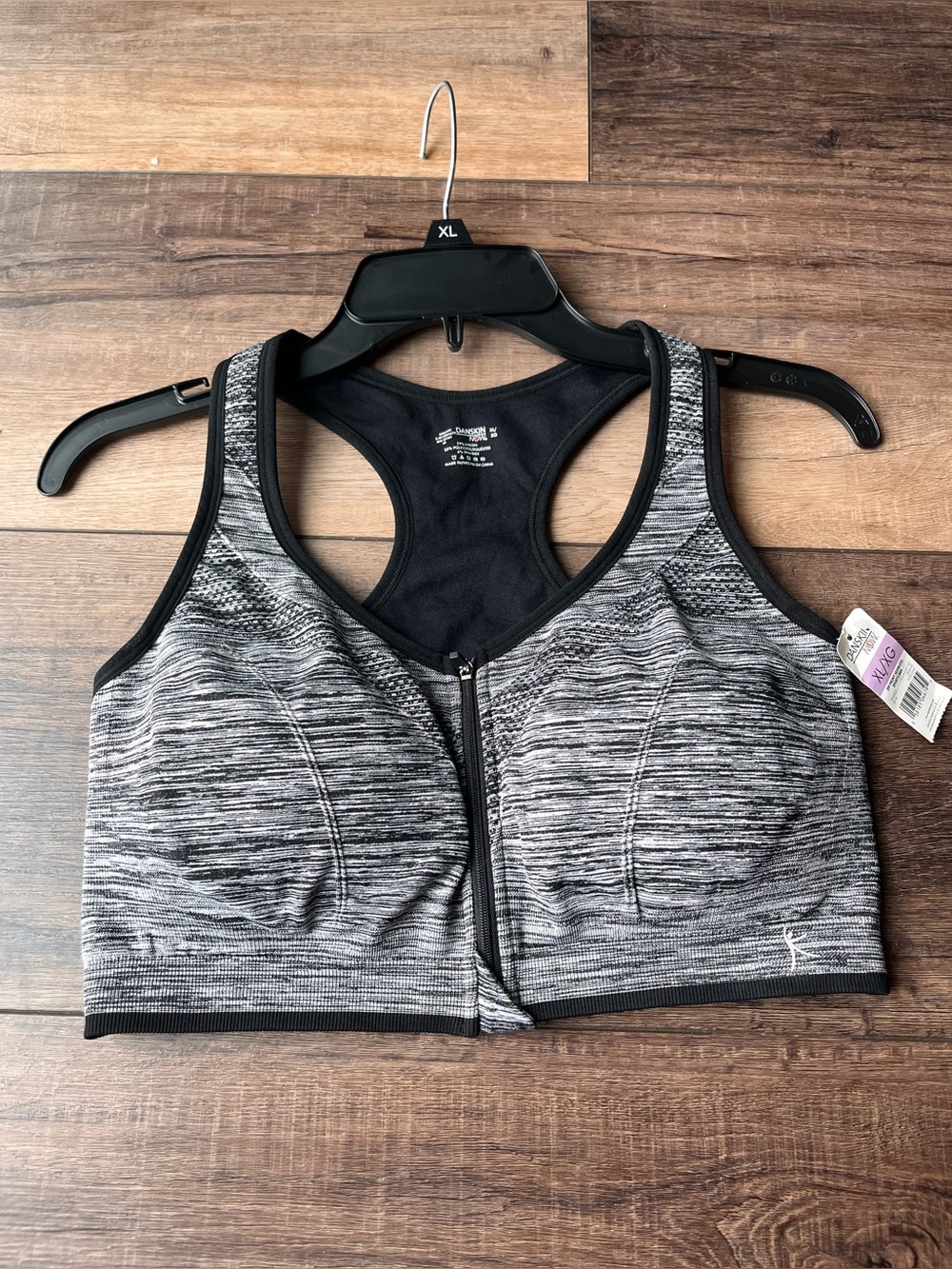Danskin front Closure Size XL Sports Bra! New with Tag! Black/Grey Heather